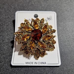Elegant Gold and Brown Floral Brooch